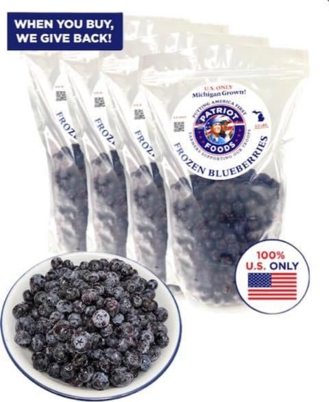Patriot Foods Frozen Michigan Blueberries 15 lbs (6 x 2.5 Pound Bags)
